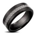 Black Ceramic Silver Carbon Fiber Inlay Ring