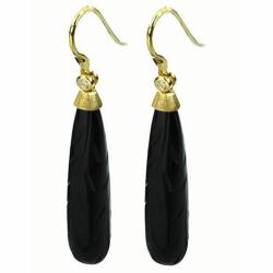 De Buman 18k Yellow Gold Black Agate and Diamond Earrings