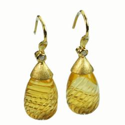 De Buman 18k Yellow Gold Citrine and Diamond Earrings