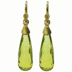 De Buman 18k Yellow Gold Lemon Quartz and Diamond Earrings
