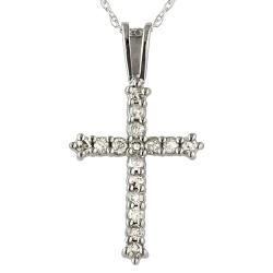10k White Gold 1/4ct TDW Diamond Cross Necklace (I, I3)