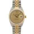Pre-owned Rolex Men's Datejust Stainless Steel Yellow Gold Champagne Diamond Dial Watch