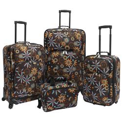 U.S. Traveler Brown Floral Fashion 4-piece Spinner Luggage Set