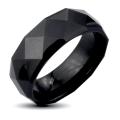 Black Tungsten Carbide Men's Faceted Ridged Edge Ring