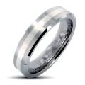 Tungsten Carbide Silver Stripe Inlay Beveled Edge Ring
