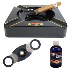 Cuban Crafters Bravo Negro Glass Humidor Set with Ashtray