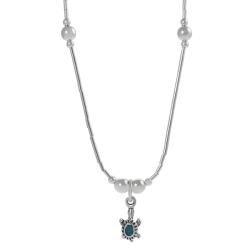 Sterling Silver Children's Created Turquoise Inlay Turtle Necklace