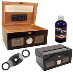Cuban Crafters Bravo Negro Glass Humidor Set with Ashtray