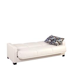 Portfolio Convert-a-Couch Trace Cream Renu Leather Squared Arm Futon Sofa Sleeper