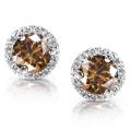 14k Gold 1 1/10ct TDW Certified Brown and White Diamond Earrings (G-H, SI3-I1)