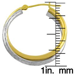 14k Two-tone Gold Diamond-cut Tube Hoop Earrings