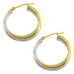 14k Two-tone Gold Diamond-cut Tube Hoop Earrings