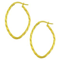 14k Yellow Gold Diamond-cut Oval Hoop Earrings