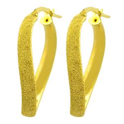 14k Yellow Gold Satin Twist Oval Hoop Earrings