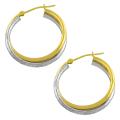 14k Two-tone Gold Diamond-cut Tube Hoop Earrings
