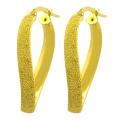 14k Yellow Gold Satin Twist Oval Hoop Earrings