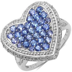 Sterling Silver Genuine Tanzanite and White Topaz Heart Ring (2 3/10ct TGW)