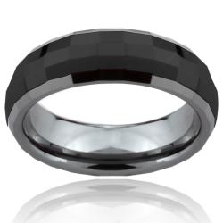 Men's Tungsten Carbide Multi-square Faceted Two-tone Ring (8 mm)