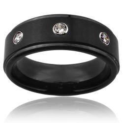 Tungsten Carbide Black Triple Cubic Zirconia Ring