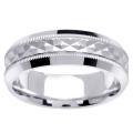 14k White Gold Men's Milligrain Diamond Fancy Wedding Band