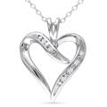 Sterling Silver White Diamonds Heart Pendant Necklace