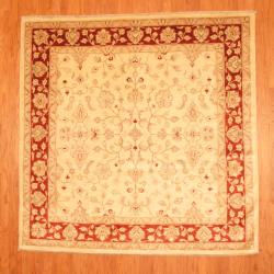 Afghan Hand-knotted Vegetable Dye Ivory/ Red Wool Rug (8' x 8')
