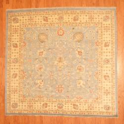 Afghan Hand-knotted Vegetable Dye Light Blue/ Ivory Wool Rug (8' x 8')