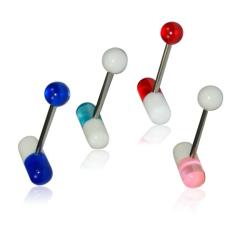 Supreme Jewelry & Accessories Steel Barbell Tongue Ring with UV Pill Design (Pack of 4)