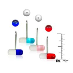 Supreme Jewelry & Accessories Steel Barbell Tongue Ring with UV Pill Design (Pack of 4)