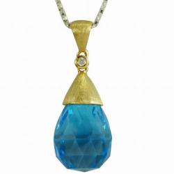 De Buman 18k Yellow Gold Blue Topaz and Diamond Accent Necklace