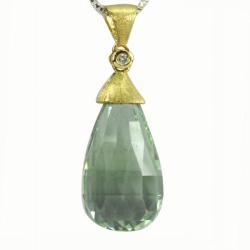 De Buman 18K Yellow Gold Green Amethyst and Diamond Accent Necklace