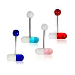 Supreme Jewelry & Accessories Steel Barbell Tongue Ring with UV Pill Design (Pack of 4)