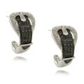 Fusion Silver Overlay Diamond Accent Black and White Buckle Hoop Earrings