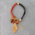 Carnelian Subtle Rose Bud Genuine Leather Bracelet (Thailand)