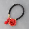 Hand-sculptured Red Rose Clay Real Leather Bracelet (Thailand)