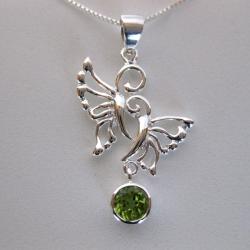 Sterling Silver Peridot Butterfly Necklace (Thailand)
