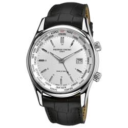 Frederique Constant Men's 'Index' Worldtimer Black Leather Strap Watch