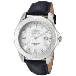 Invicta Men's 'Pro Diver' Dark Navy Blue Genuine Leather Watch