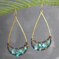 Lovely Moon Smile Blue Turquoise Stone Brass Earrings (Thailand)