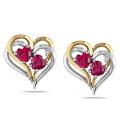 Yellow Sterling Silver Created Ruby Diamond Heart Earrings (H-I, I2-I3)