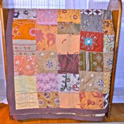 Chocolate Brown Vintage Sari Patch Throw (India)