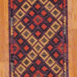 Indo Hand-knotted Kilim Beige and Purple Wool Rug (2'6 x 10)