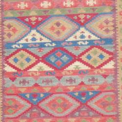 Indo Hand-knotted Kilim Blue and Red Wool Rug (4 x 6)