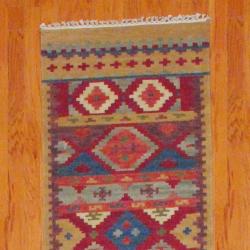 Indo Hand-knotted Kilim Blue and Red Wool Rug (2'6 x 10)