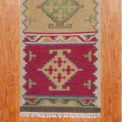 Indo Hand-knotted Kilim Ivory/ Green Wool Rug (2'6 x 10)