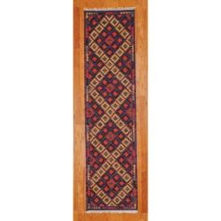 Indo Hand-knotted Kilim Beige and Purple Wool Rug (2'6 x 10)