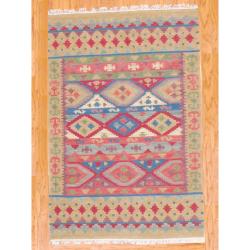Indo Hand-knotted Kilim Blue and Red Wool Rug (4 x 6)