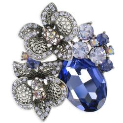 Cano Silvertone Blue and Purple Crystal Brooch