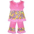 AnnLoren Girls Pink Paisley and Polka Dots Capri and Tank Set