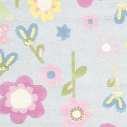 Handmade Spring Flowers Light Blue N. Z. Wool Rug (4' x 6')